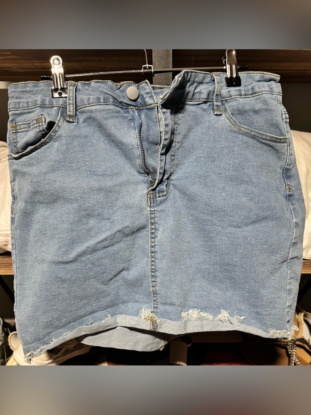 SHEIN Light Blue Distressed Denim Mini Skirt